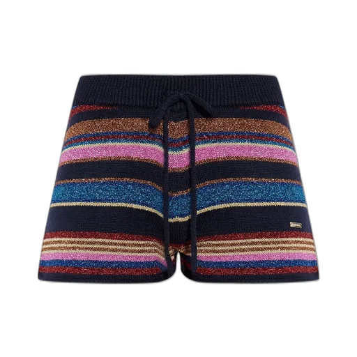 Lurex Thread Striped Knitted Shorts