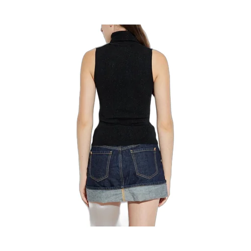 High-Neck Ribbed-Knit Sleeveless Top
