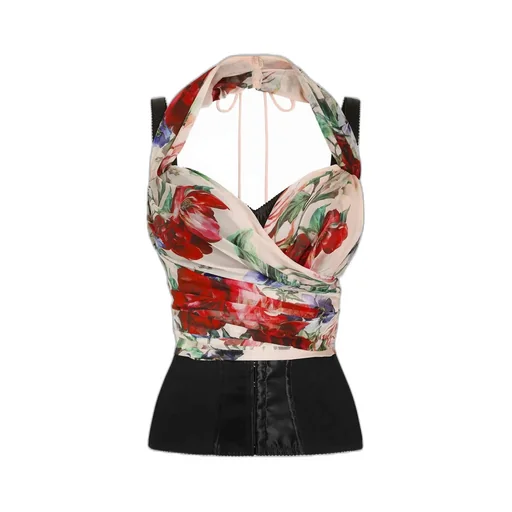 Floral Printed Chiffon Corset Top