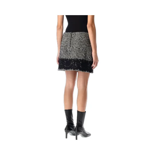Lace-Trim Tweed Mini Skirt