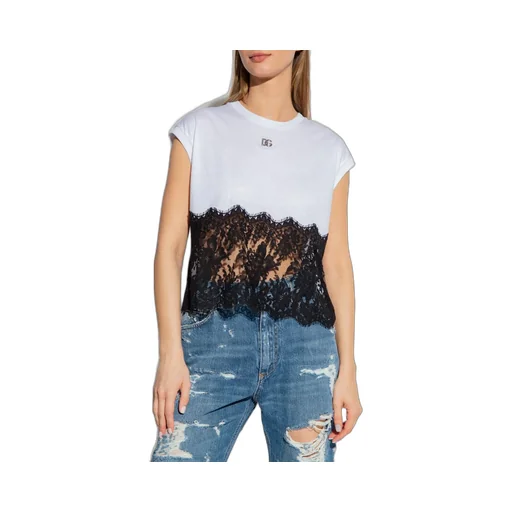 Lace Trimmed Logo Plaque T-Shirt