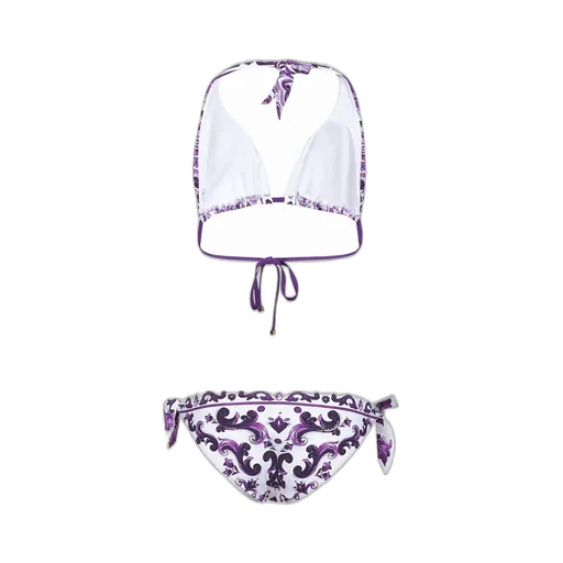 Majolica-Printed Triangle Bikini Set