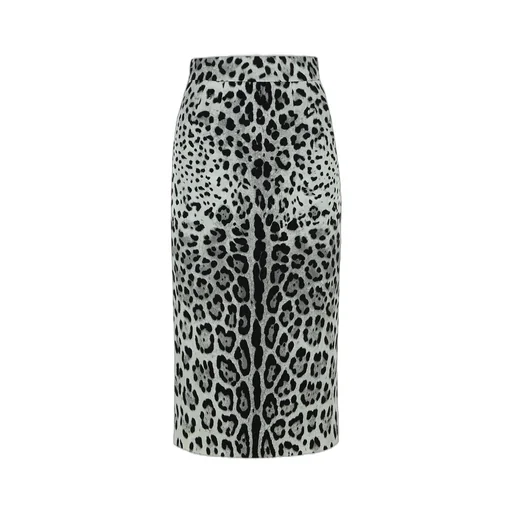 Leopard Printed Charmeuse Midi Pencil Skirt