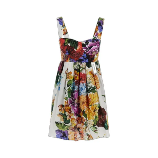 Flower Bouquet-Printed Mini Poplin Dress