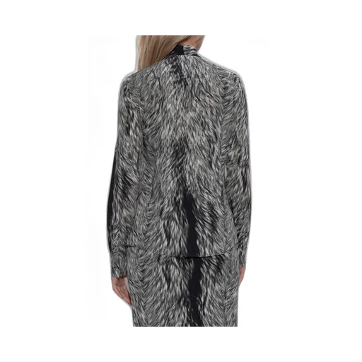 Fur Printed Pussy-Bow Charmeuse Shirt