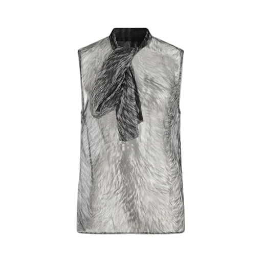 Fur-Printed Chiffon Pussy-Bow Shirt