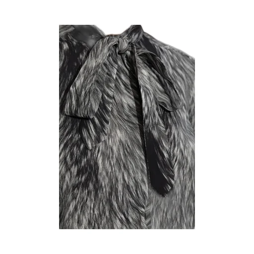 Fur Printed Pussy-Bow Charmeuse Shirt