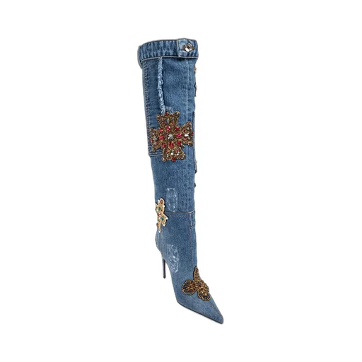 Embellished Denim Boots