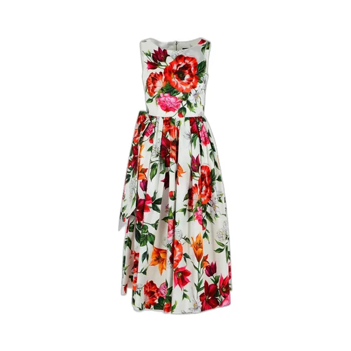 Flower Printed Sleeveless Poplin Dress