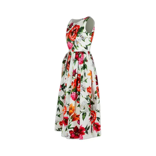 Flower Printed Sleeveless Poplin Dress