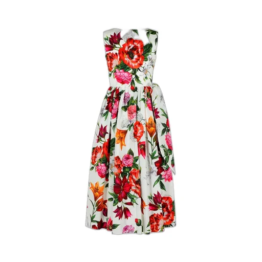Flower Printed Sleeveless Poplin Dress