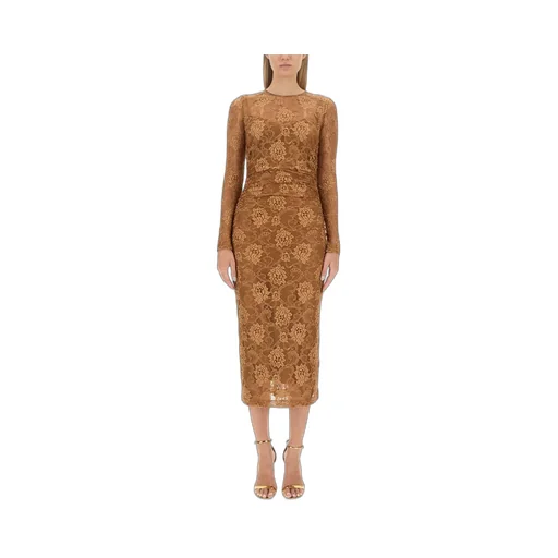 Chantilly-Lace Crewneck Midi Dress