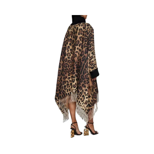 Leopard Printed Fringed Poncho