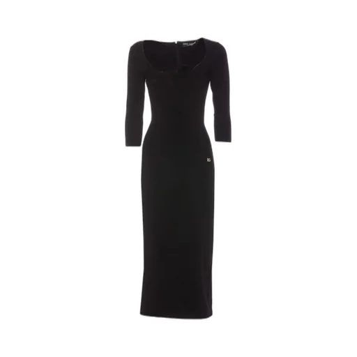 Logo Plaque Scoop Neck Midi Dress