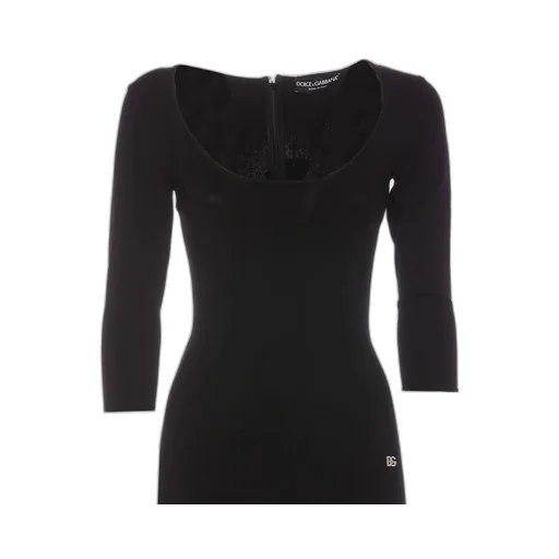 Logo Plaque Scoop Neck Midi Dress