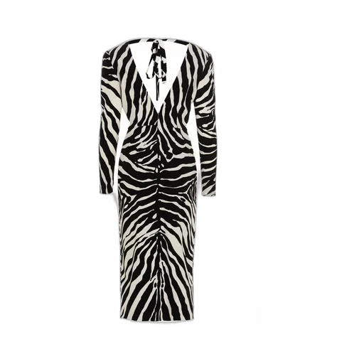 Zebra-Printed V-Neck Midi Dress
