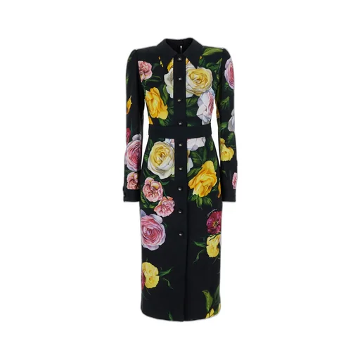 Floral Printed Calf-Length Cady Shirt Dress
