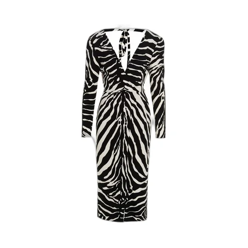 Zebra-Printed V-Neck Midi Dress
