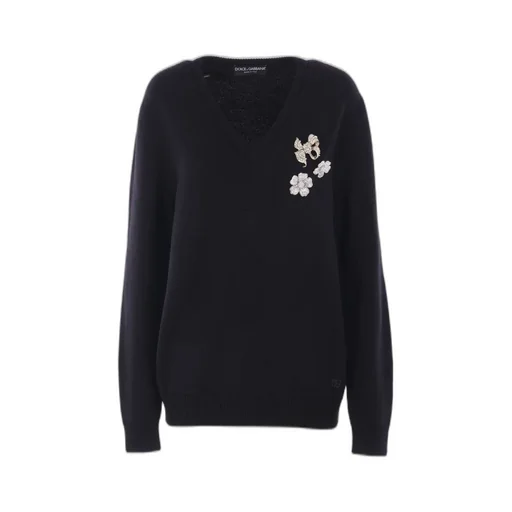 Embellished V-Neck Knitted Pullover