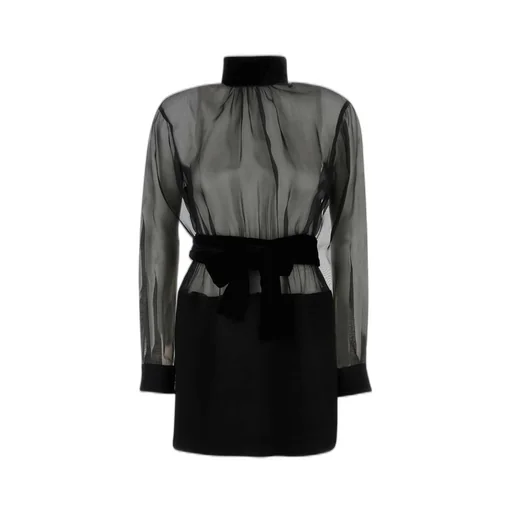 High Neck Velvet Belted Mini Dress