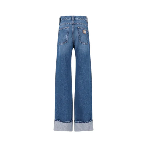 Logo Plaque Turn-Up Hem Jeans