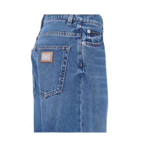 Logo Plaque Turn-Up Hem Jeans
