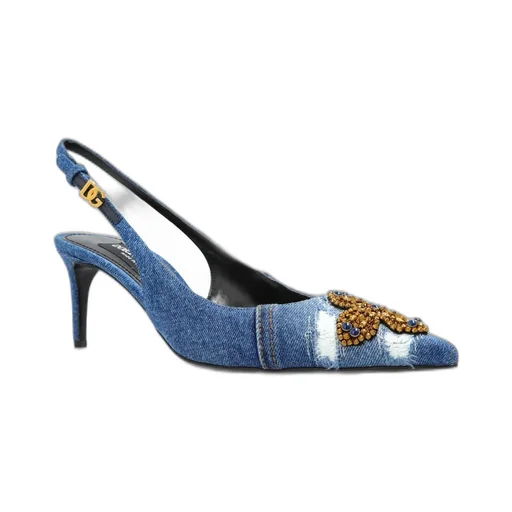 Embellished Denim Slingback Pumps