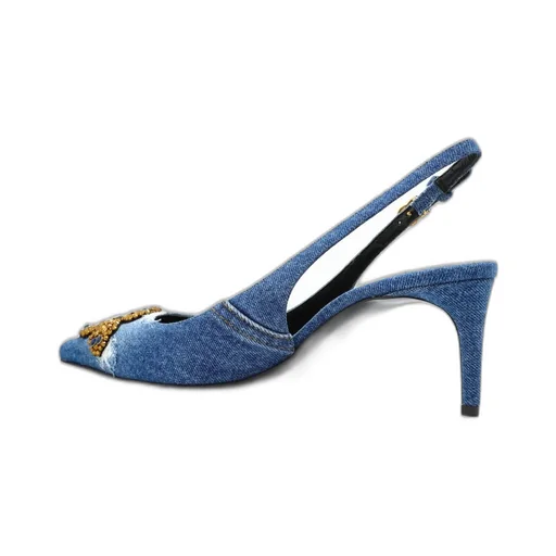 Embellished Denim Slingback Pumps