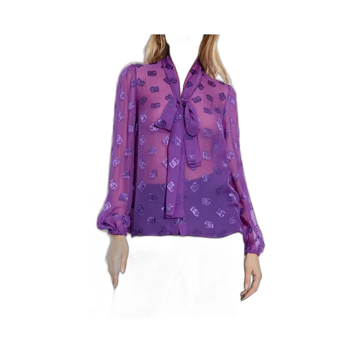 Logo-Jacquard Semi-Sheer Bow Blouse