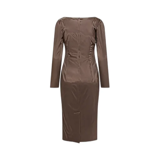 Deep Beveled Neck Midi Satin Dress