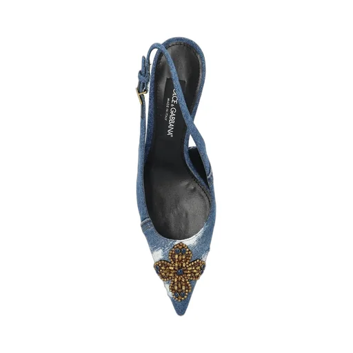 Embellished Denim Slingback Pumps