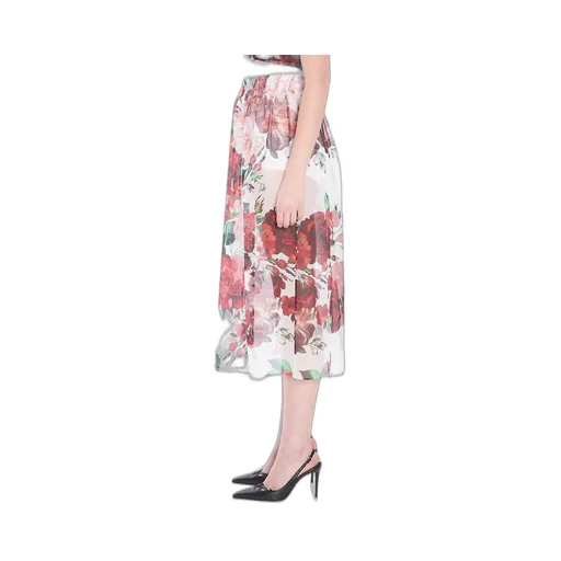 Rose Printed Chiffon Calf-Length Skirt
