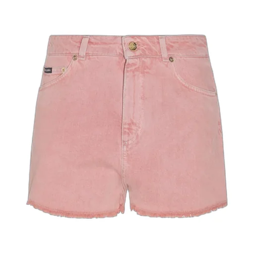 Logo Plaque Frayed Hem Denim Shorts