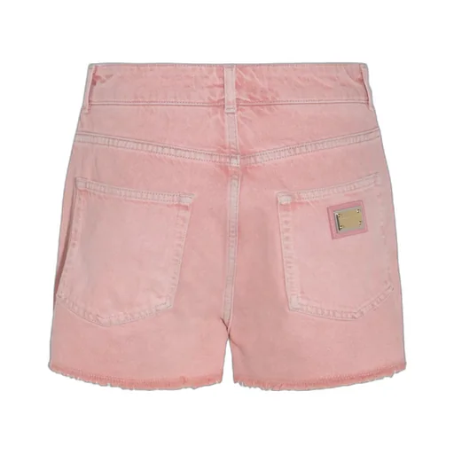 Logo Plaque Frayed Hem Denim Shorts