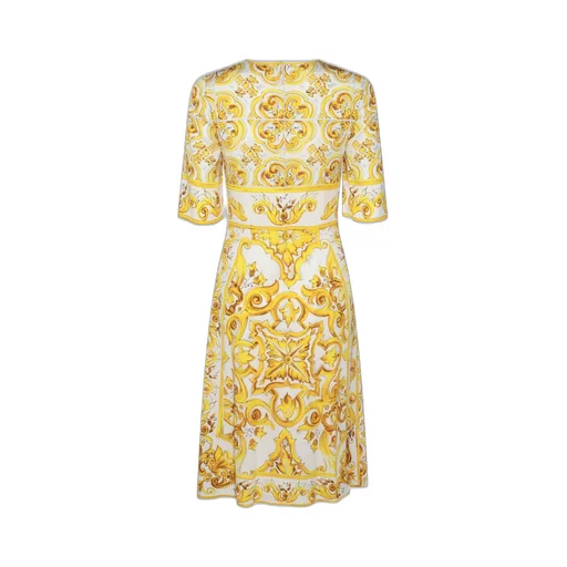 Majolica-Print Round Neck Midi Dress