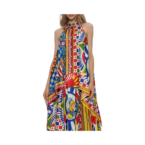 Carretto Printed Twill Asymmetric Hem Top