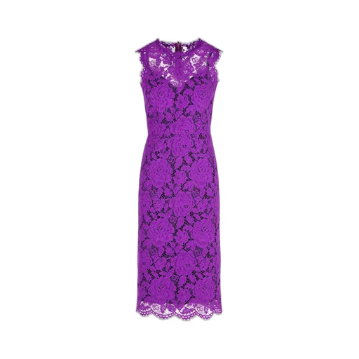 Floral-Lace Scallop Edge Sleeveless Midi Dress