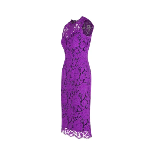 Floral-Lace Scallop Edge Sleeveless Midi Dress