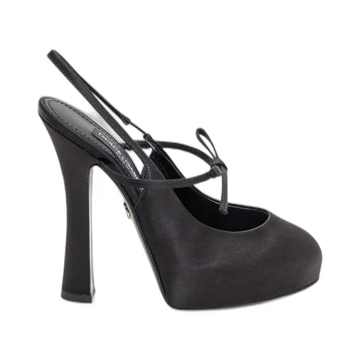 Bow Detailed Satin Platform Slingback Pumps