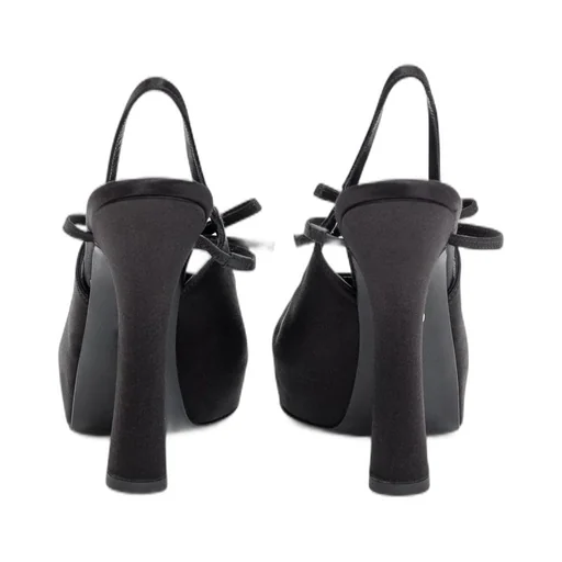 Bow Detailed Satin Platform Slingback Pumps