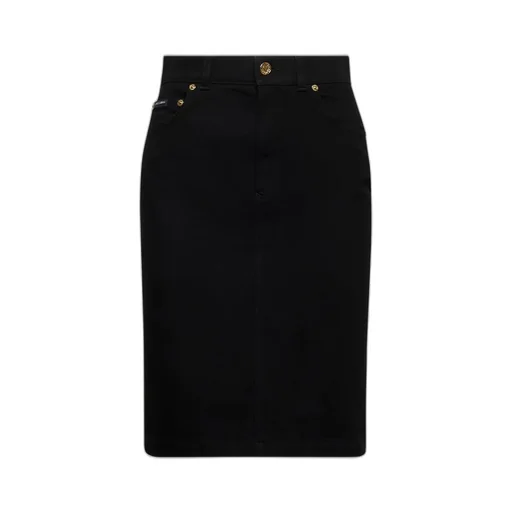 Logo Plaque Denim Midi Skirt