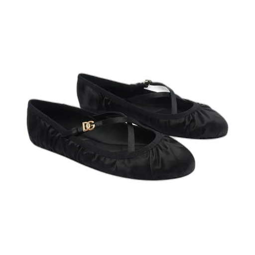 Logo Buckle Ruched Detailed Ballet Flats