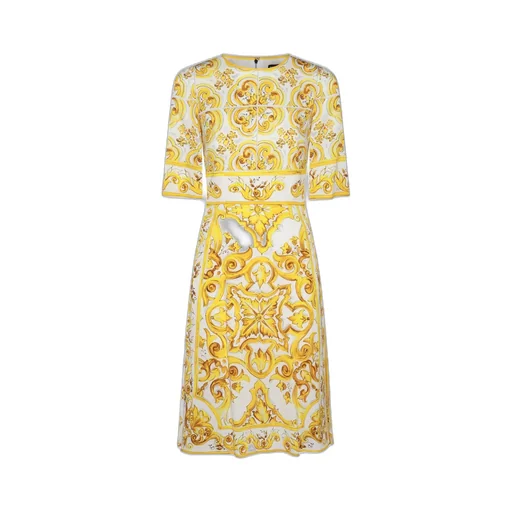Majolica-Print Round Neck Midi Dress