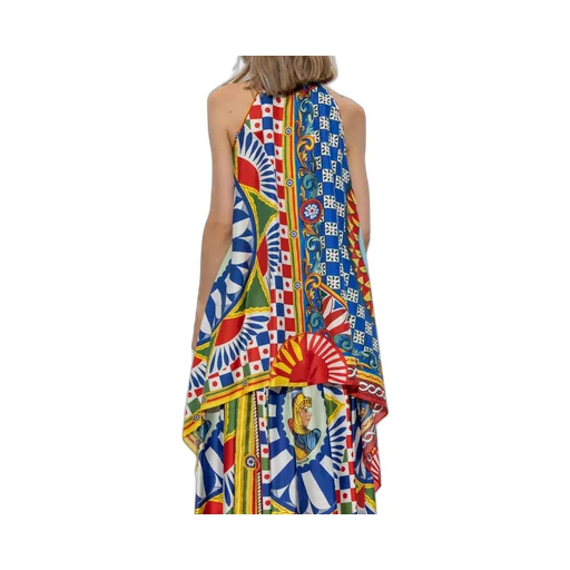 Carretto Printed Twill Asymmetric Hem Top