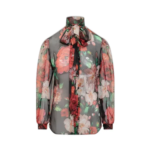 Floral Printed Chiffon Pussy-Bow Shirt