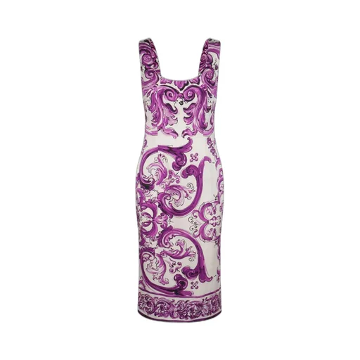 Majolica-Printed Long Charmeuse Dress