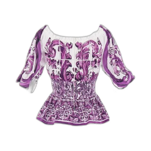 Majolica-Print Poplin Top