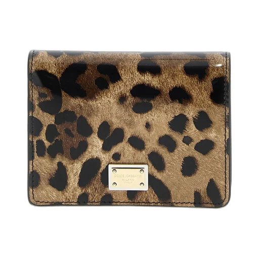 Leopard Print Logo Plaque Bifold Wallet