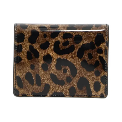 Leopard Print Logo Plaque Bifold Wallet