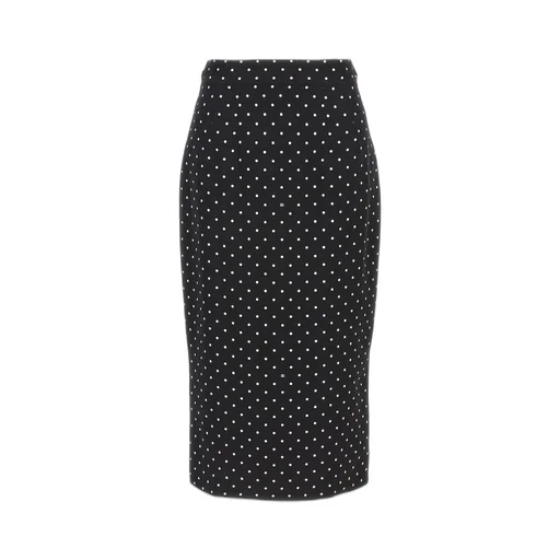 Polka-Dot Printed Charmeuse Calf-Length Pencil Skirt